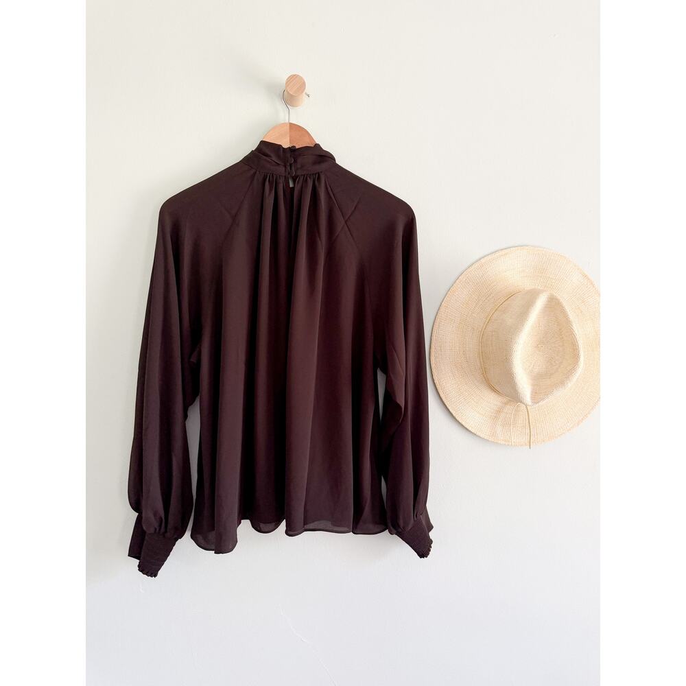 Madewell | NWT Chiffon Turtleneck Long Sleeve Top Molasses Brown | Sz L - Picture 9 of 11